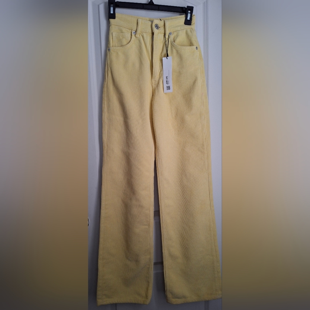 Zara Women Corduroy High Waisted Sz 0 yellow blonde boho lagenlook hippie easter